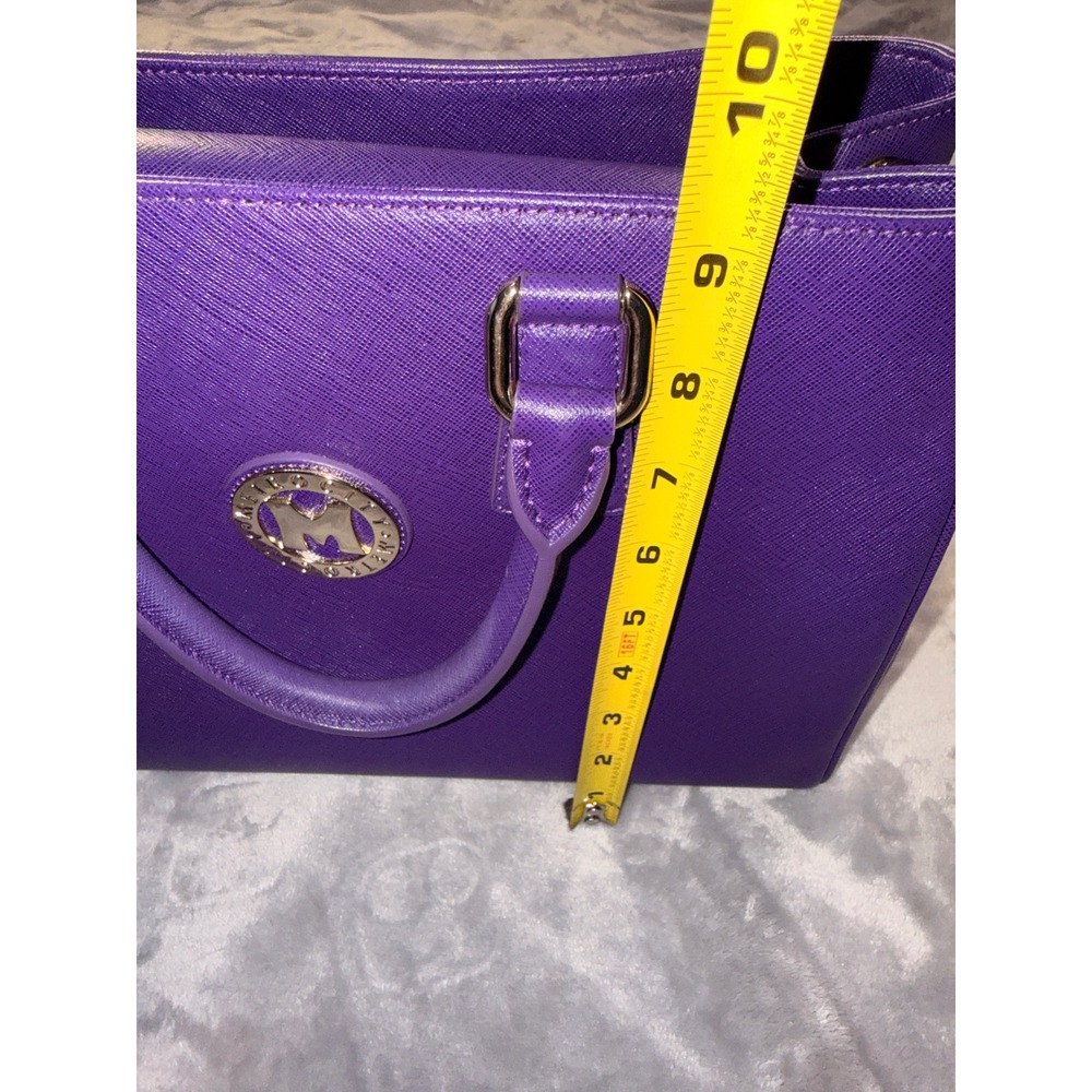 Metrocity Purple Saffiano Leather Satchel Handbag Gold Hardware Crossbody Bag - Picture 8 of 10